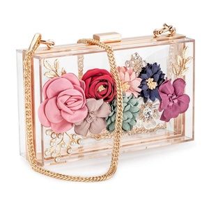 Clear Acrylic Clutch Purse Floral
